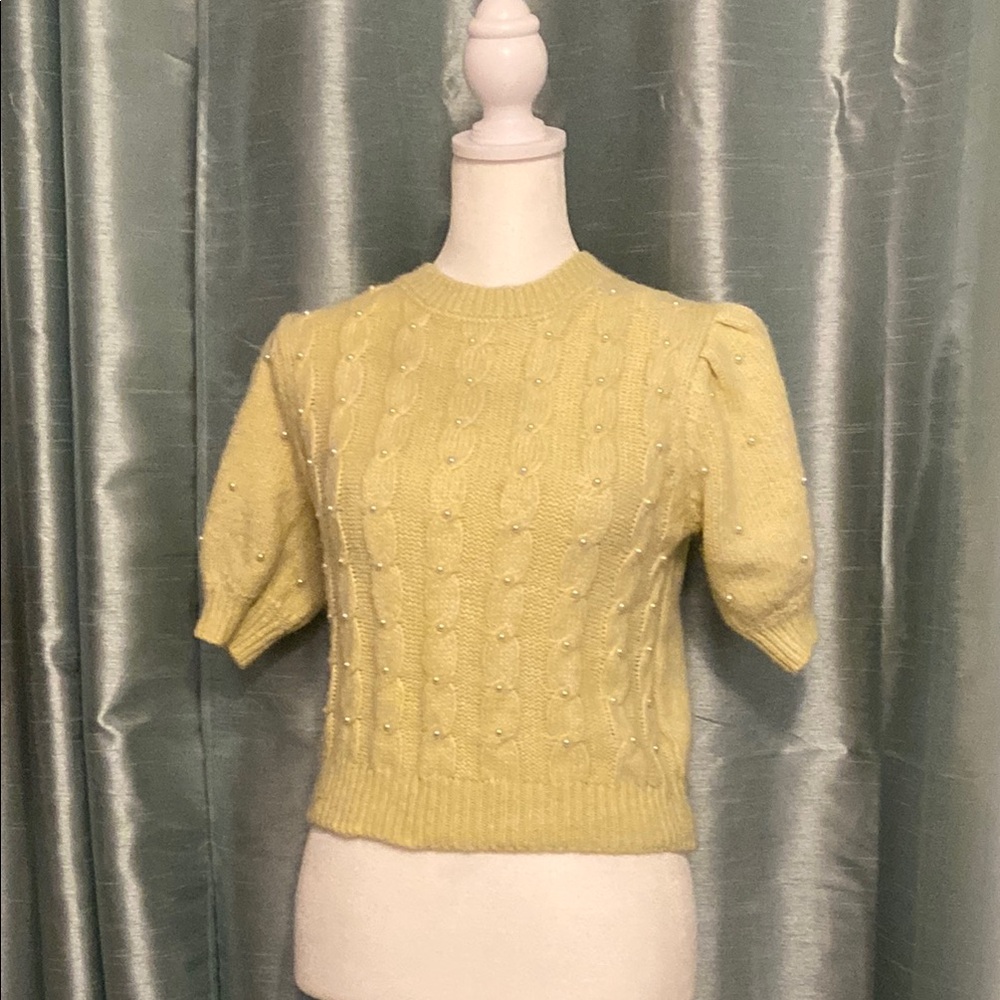 Yellow Puff Sleeve Knit Sweater